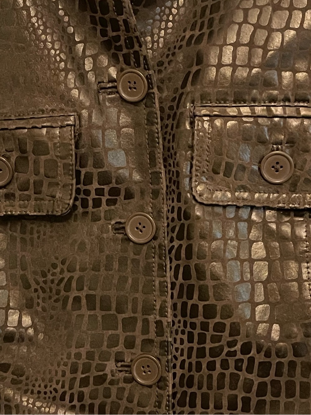 Newport News Brown Genuine Leather Croc Embossed Vintage Jacket sz 10 - Picture 5 of 12
